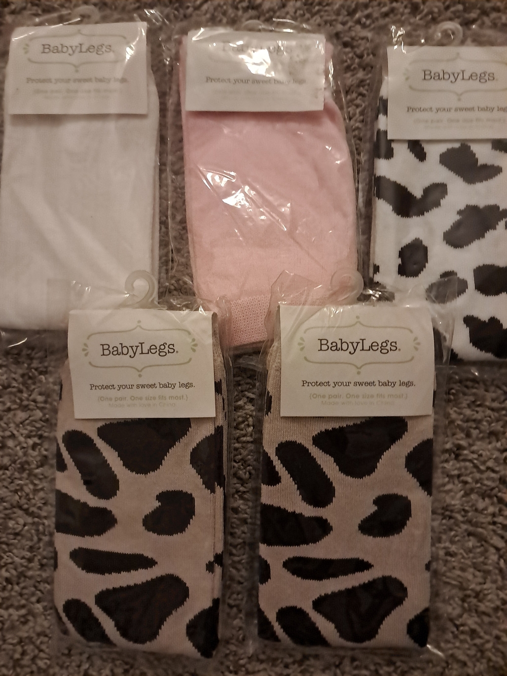 BabyLegs Baby Leg Warmers - White, Pink & Black Cow Print (5 Pack)